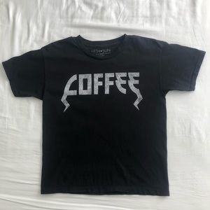 Size XS Distressed Black “Coffee” T-Shirt